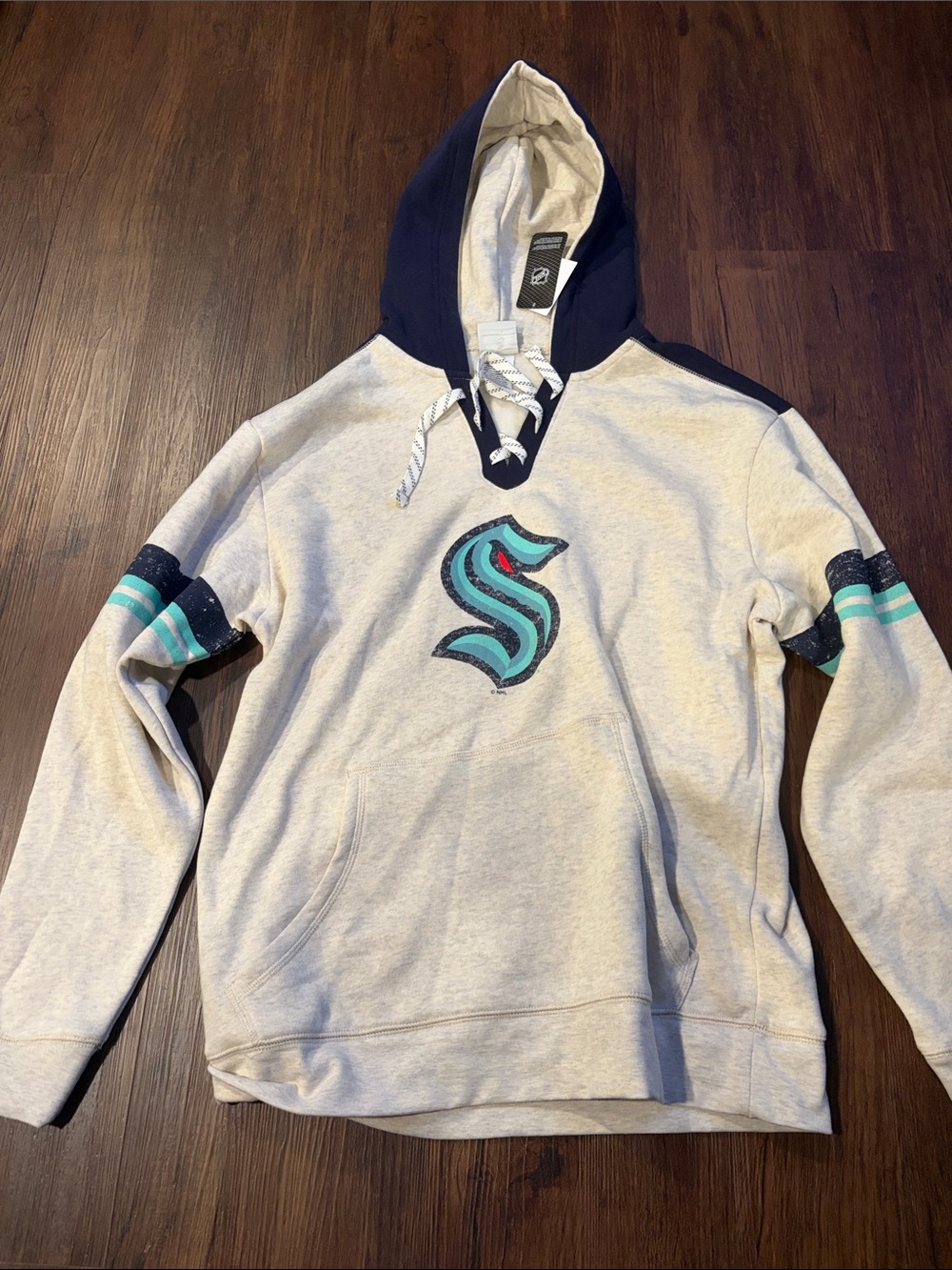 Seattle Kracken Men's Hooded Sweatshirt - Light Gray with Navy Hood